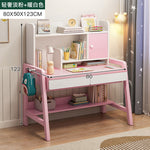 LYHOE All Solid Wood Kids Study Desk and Chair Set Adjustable Height, Children Bedroom Furniture, Pink Kids Table and Chair Set with Shelves Hutch, School Student's Table Office Computer Workstation