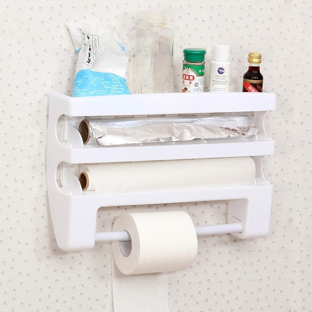 4 In 1 Foil Dispenser Paper Towel Holder Kitchen Spice Shelf