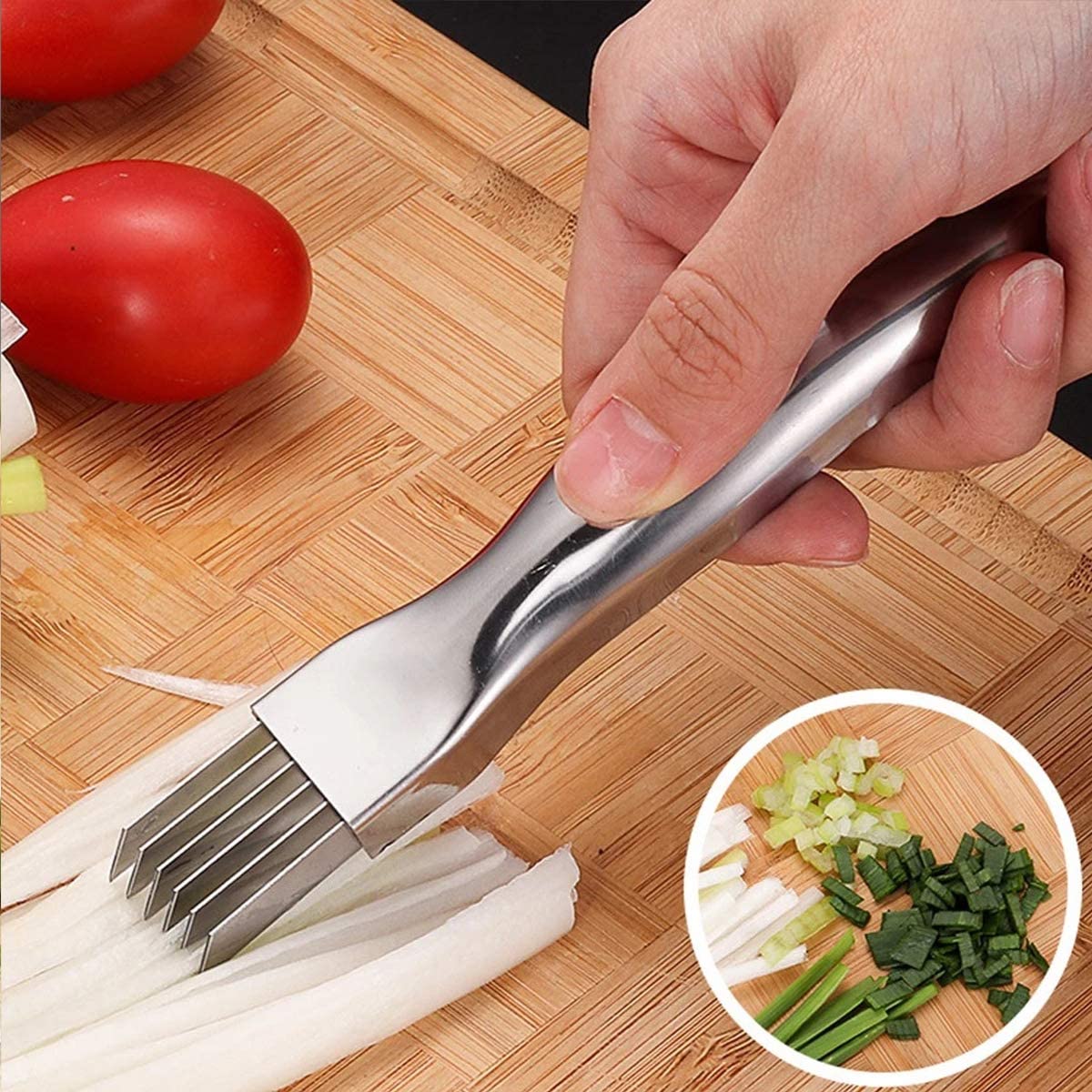 PCTC Onion Cutter Green Onion Shredder Slicer Stainless Steel Onion Cutter  Graters Shred Silk Knife Vegetable Chopper Slicer, Kitchen Tools(Green)