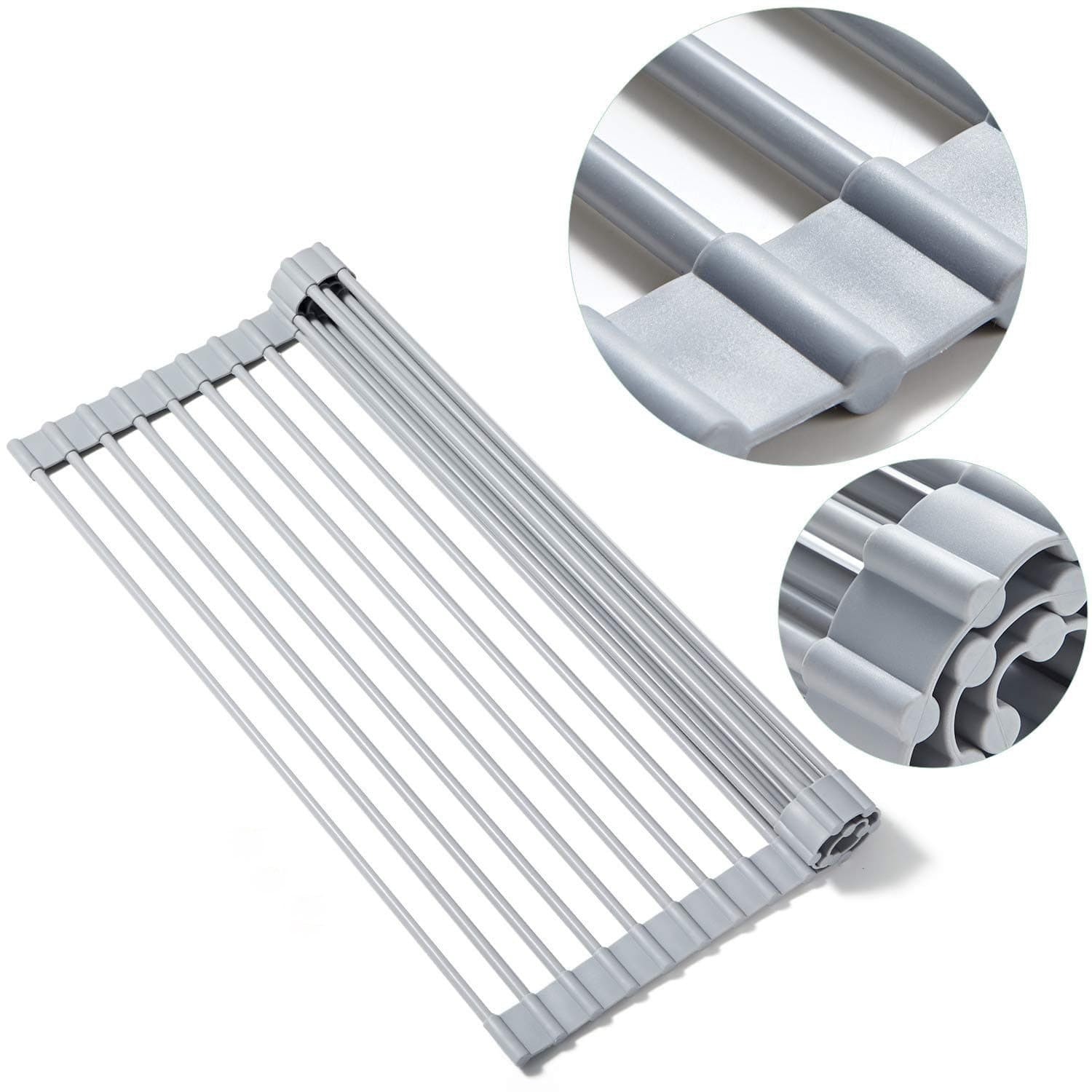 XL Dish Rack Drying Drainer Over Sink Stainless Steel Folding Roll