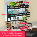 Dish Drying Rack Over The Sink for Kitchen Counter, Stainless Steel Kitchen Organizer Storage Drainer Shelf Tools Holder Hooks