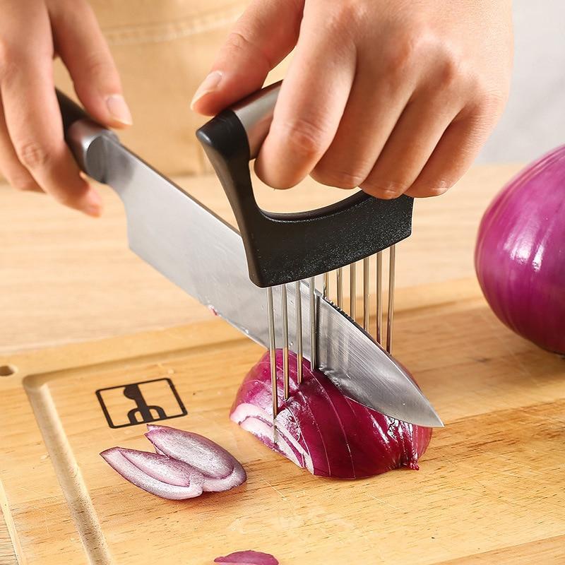 Easy Onion Cutter Holder Vegetable Meat Slicer Cutting Tools Stainless  Steel NEW