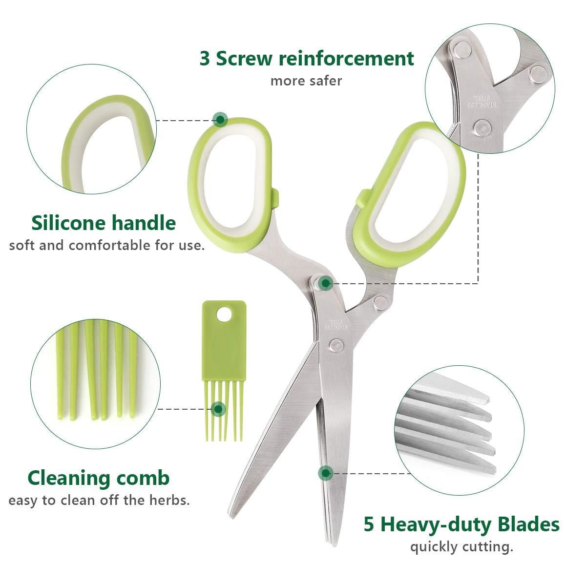 Herb Scissors, X-Chef Multipurpose Kitchen Scissors 5 Blades Stainless