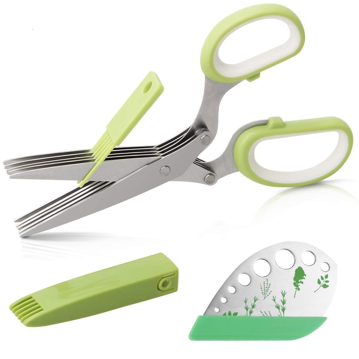 Herb Scissors, Kitchen Herb Shears Cutter with 5 Blades and Cover