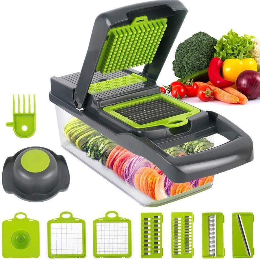  Vegetable Chopper Dicer 13-in-1 with 7 Blades Veggie Chopper  with Container Onion Cutter Mandoline Slicer for Kitchen Egg Cheese Fruits  Salad Potato Carrot Garlic (Grey): Home & Kitchen