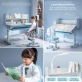 Children Desk and Chair Set Height Adjustable, Ergonomic Kids Study Table with Tilt Desktop, Storage Drawers, LED Light, Bookstand - Image 5