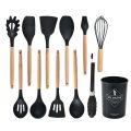 12/16Pcs Kitchen Silicone Cooking Utensil Set Black Wooden Spoons for Cooking Gadgets Spatula Holder Handle Heat Resistant Ladle - Image 6