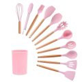 12/16Pcs Kitchen Silicone Cooking Utensil Set Black Wooden Spoons for Cooking Gadgets Spatula Holder Handle Heat Resistant Ladle - Image 8
