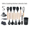 12/16Pcs Kitchen Silicone Cooking Utensil Set Black Wooden Spoons for Cooking Gadgets Spatula Holder Handle Heat Resistant Ladle - Image 13