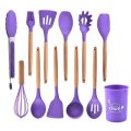 12/16Pcs Kitchen Silicone Cooking Utensil Set Black Wooden Spoons for Cooking Gadgets Spatula Holder Handle Heat Resistant Ladle - Image 11