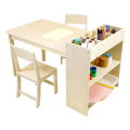 Kids Art Table and Chair Set, Birch Wooden Activity Craft Table, Kids Drawing Table, Toddler Desk with Storage and 1 Chair