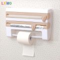 4-in-1 Wall Mount Paper Towel Holder Organizer Kitchen Storage Rack Aluminum Foil Dispenser Plastic Wrap Dispenser with Cutter - Image 2
