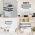 4-in-1 Wall Mount Paper Towel Holder Organizer Kitchen Storage Rack Aluminum Foil Dispenser Plastic Wrap Dispenser with Cutter - Image 4