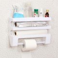 4-in-1 Wall Mount Paper Towel Holder Organizer Kitchen Storage Rack Aluminum Foil Dispenser Plastic Wrap Dispenser with Cutter - Image 3