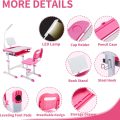 Diroan Kids Functional Desk and Chair Set, Ergonomic Height Adjustable Children School Study Desk with Tilt Desktop, Book Stand, LED Light, Metal Hook and Storage Drawer for Boys Girls(Pink) - Image 5