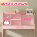 Children's Desk and Chair Set,  Wood Study Desk Set with Adjustable Height and Large Drawer, Student Writing Desk Computer Workstation with Bookcase and Open Shelf for Family - Image 4
