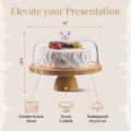 Acacia Wood Cake Stand with Lid - 12in Round Cake Holder, 2-in-1 Dessert Table Display Set & Charcuterie Board for Cheese, Chips & Dips, Nachos, Fruit Platter, Large Acrylic Cake Dome Cover - Image 2