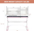 COSVALVE Adjustable Kids Desk with Hutch and Drawers, 47" Wide Multifunction Ergonomic Study Table, with Two Storage Drawer, Tilt Desktop, Height Adjust for Home or School Use, for Girls (Pink) - Image 2