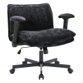 Cross Legged Office Chair with Wheels and Adjustable Flip-Arms, Criss Cross Desk Chair with Thick Cushion, Wide Seat Office Chair, Comfy Swivel Chair for Home Office, Apartment, Bedroom, Black