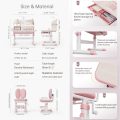 Kids Study Desk and Chair Set, Height Adjustable Children Table School Writing Desk with Tilt Desktop, Multi Functional Ergonomic Student's Workstation with Drawers, LED Light, Bookstand (Pink) - Image 5