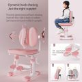 Kids Study Desk and Chair Set, Height Adjustable Children Table School Writing Desk with Tilt Desktop, Multi Functional Ergonomic Student's Workstation with Drawers, LED Light, Bookstand (Pink) - Image 3