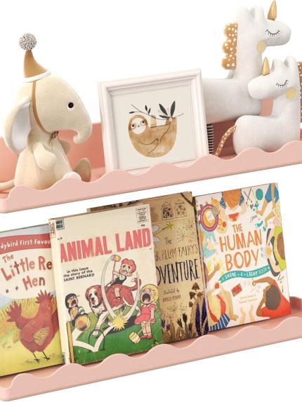 Lifewit Kids Bookshelf 2 Pack, 15" Acrylic Floating Shelves for Wall Mounted, Pink Clouds Nursery Book Toy Hanging Racks for Baby/Toddler/Children in Bedroom, Living Room Decor