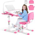 Artist hand Kids Study Desk and Chair Set Height Adjustable Children School Girl Table Large Writing Board Desk with LED Lamp Pull Out Drawer Pencil Case Bookstand - Image 12