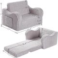 Kids Chairs for Toddler, 2-in-1 Toddler Soft Sherpa Couch Fold Out, Convertible Sofa to Lounger for Girls and Boys, Grey - Image 2
