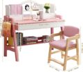 Kids Study Desk and Chair Set, Adjustable Height Solid Wood Bedroom Furniture, Pink Table and Chair with Shelves and Drawer, School Students Home Office Workstation (Pink) - Image 3