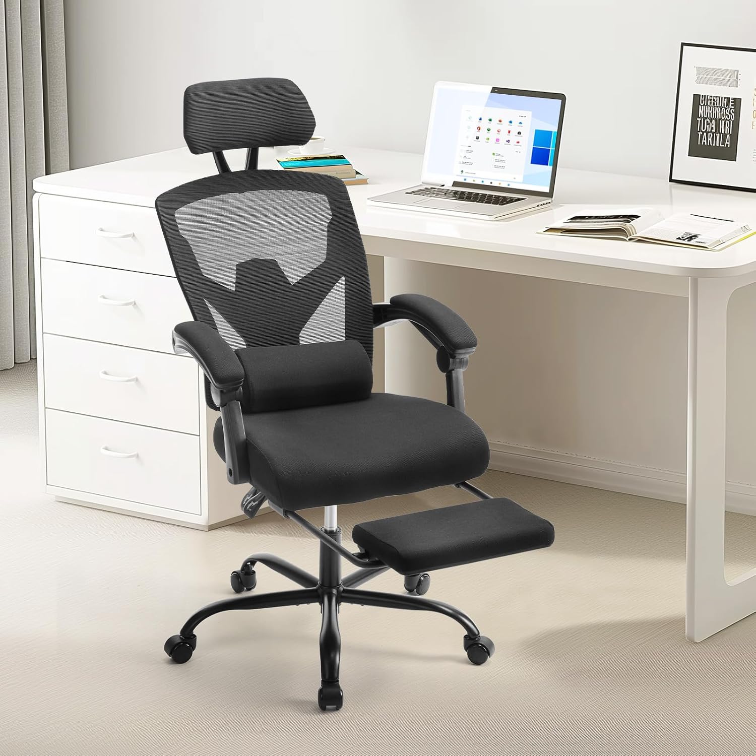 71s8eFvh5wL._AC_SL1500_-9.jpg Sweetcrispy Office Computer Desk Chair, Ergonomic High-Back Mesh Rolling Work Swivel Chairs with Wheels, Comfortable Lumbar Support, Comfy Arms for Home, Bedroom, Study, Student, Black - Image 1