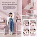 Kids Study Desk and Chair Set, Height Adjustable Children Table School Writing Desk with Tilt Desktop, Multi Functional Ergonomic Student's Workstation with Drawers, LED Light, Bookstand (Pink) - Image 4