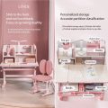 Kids Study Desk and Chair Set, Height Adjustable Children Table School Writing Desk with Tilt Desktop, Multi Functional Ergonomic Student's Workstation with Drawers, LED Light, Bookstand (Pink) - Image 2