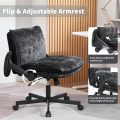 Cross Legged Office Chair with Wheels and Adjustable Flip-Arms, Criss Cross Desk Chair with Thick Cushion, Wide Seat Office Chair, Comfy Swivel Chair for Home Office, Apartment, Bedroom, Black - Image 3