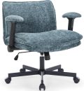 Cross Legged Office Chair with Wheels and Adjustable Flip-Arms, Criss Cross Desk Chair with Thick Cushion, Wide Seat Office Chair, Comfy Swivel Chair for Home Office, Apartment, Bedroom, Black - Image 8