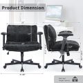 Cross Legged Office Chair with Wheels and Adjustable Flip-Arms, Criss Cross Desk Chair with Thick Cushion, Wide Seat Office Chair, Comfy Swivel Chair for Home Office, Apartment, Bedroom, Black - Image 2