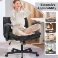 Cross Legged Office Chair with Wheels and Adjustable Flip-Arms, Criss Cross Desk Chair with Thick Cushion, Wide Seat Office Chair, Comfy Swivel Chair for Home Office, Apartment, Bedroom, Black - Image 6