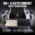 Dowinx Gaming Chair Fabric with Pocket Spring Cushion, High Back Ergonomic Computer Chair with Footrest for Adults, Massage Lumbar Support Swivel Game Chair for Office Gaming 300LBS, Black - Image 3