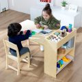 Kids Art Table and Chair Set, Birch Wooden Activity Craft Table, Kids Drawing Table, Toddler Desk with Storage and 1 Chair - Image 6