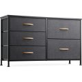 Nicehill Dresser for Bedroom with 5 Drawers, Storage Drawer Organizer, Wide Chest of Drawers for Closet, Clothes, Kids, Nursery, TV Stand with Storage Drawers, Wood Board, Fabric Drawers (Black Grey)