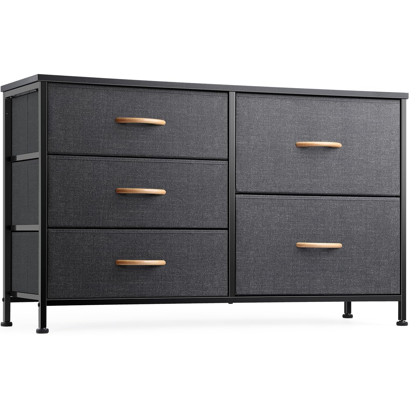 81zPSAFB75L._AC_SL1500_-7 (1) Nicehill Dresser for Bedroom with 5 Drawers, Storage Drawer Organizer, Wide Chest of Drawers for Closet, Clothes, Kids, Nursery, TV Stand with Storage Drawers, Wood Board, Fabric Drawers (Black Grey) - Image 1