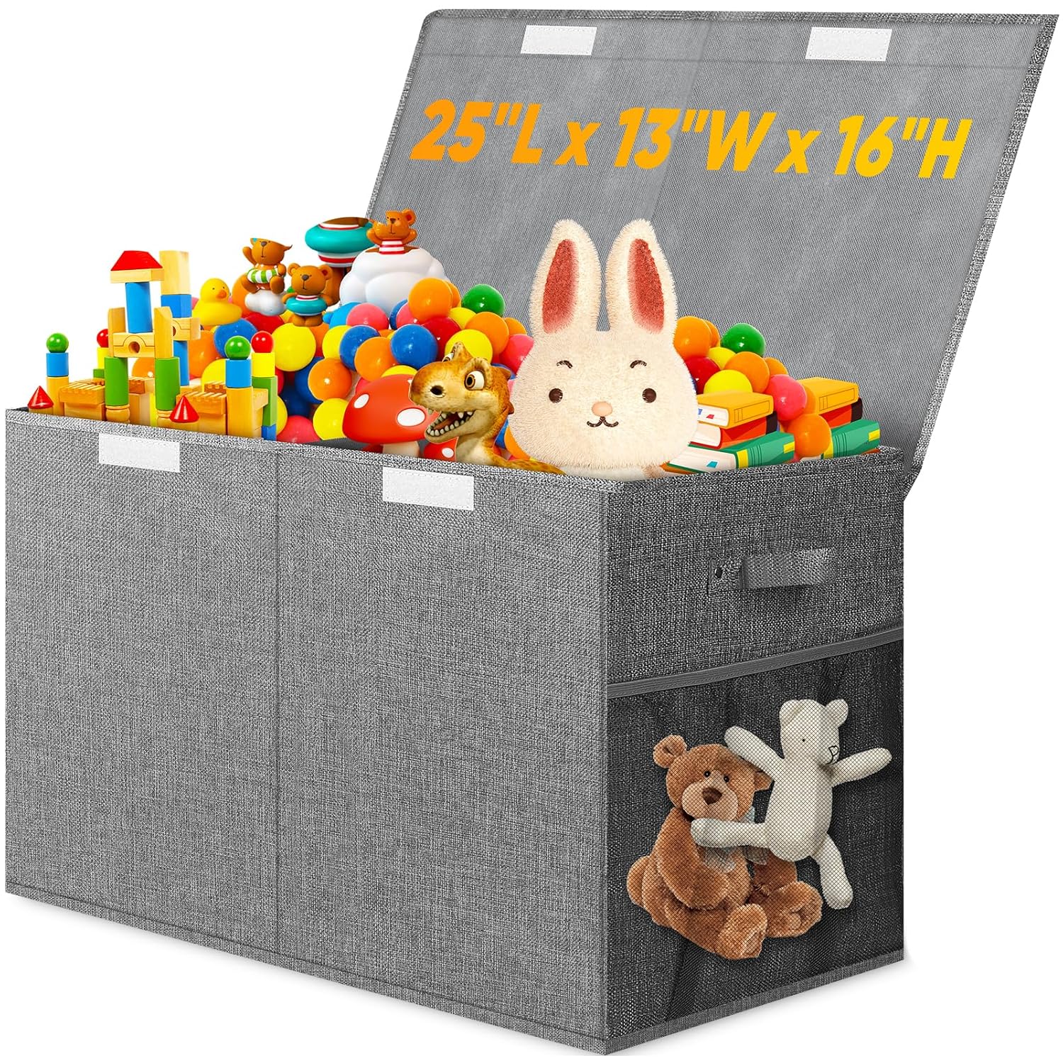 91SYSxUeOlL._SL1500_-1.jpg Large Toy Box, Collapsible Storage Bins with Lids, Toy Storage Organizer Toddler Bin Boxes for Kids, Boys, Girls, 25"x13"x16"Toy Chest Bin Box Baskets for Nursery, Living Room, Playroom, Bedroom, Grey - Image 1