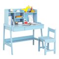 Children's Desk and Chair Set,  Wood Study Desk Set with Adjustable Height and Large Drawer, Student Writing Desk Computer Workstation with Bookcase and Open Shelf for Family - Image 9
