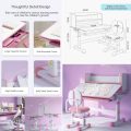 Kids Study Desk and Chair 2Pcs Set Wooden Chlidrens Writing Computer Table for School Students Adjustable Chair Storage Cabinets - Image 16