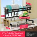 Dish Drying Rack Over The Sink for Kitchen Counter, Stainless Steel Kitchen Organizer Storage Drainer Shelf Tools Holder Hooks - Image 3