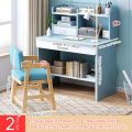 Kids Study Desk and Chair 2Pcs Set Wooden Chlidrens Writing Computer Table for School Students Adjustable Chair Storage Cabinets - Image 2