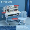 Kids Study Desk and Chair 2Pcs Set Wooden Chlidrens Writing Computer Table for School Students Adjustable Chair Storage Cabinets - Image 9