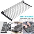 LYHO Kitchen Roll Up Dish Drying Rack Over The Sink Shelf Foldable Stainless Steel Drainer Gadgets - Image 4