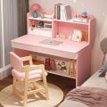Kids Study Desk and Chair 2Pcs Set Wooden Chlidrens Writing Computer Table for School Students Adjustable Chair Storage Cabinets