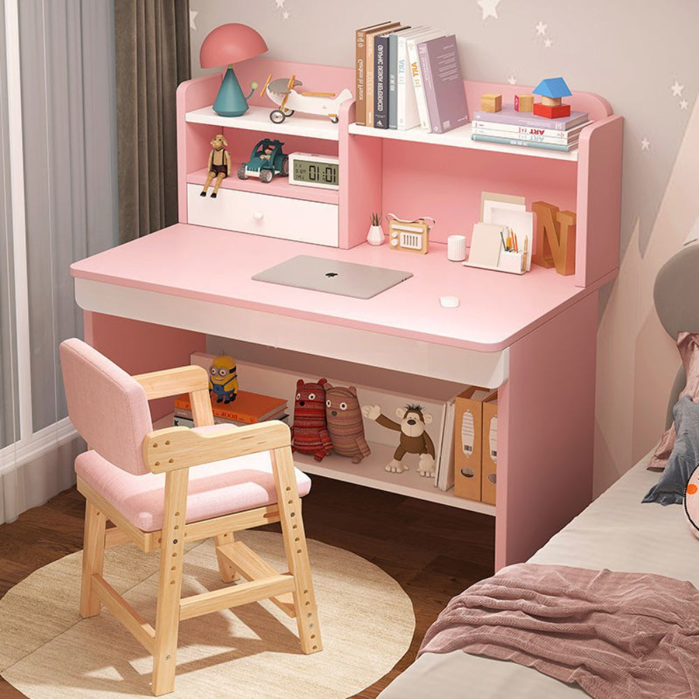 Office-Study-Desk-Pink-80cm-1_569560d1-d427-4d88-8119-6264309fdba3-1.jpg Kids Study Desk and Chair 2Pcs Set Wooden Chlidrens Writing Computer Table for School Students Adjustable Chair Storage Cabinets - Image 1