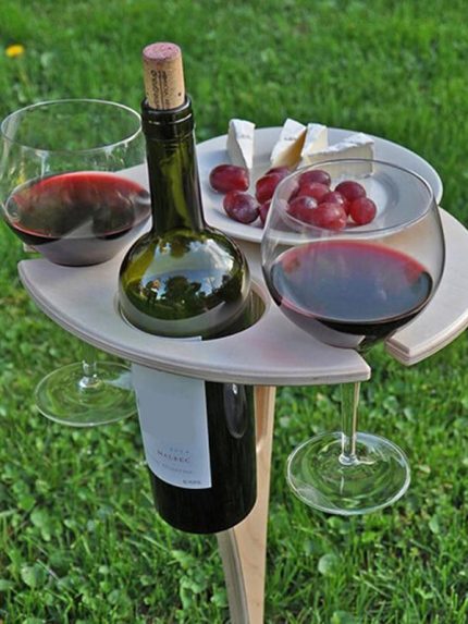 Outdoor Portable Foldable Wine Table with Round Desktop Mini Wooden Easy To Carry Rack PicnicParty Travel Tools Dropshipping